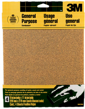 3M 9003NA Aluminum Oxide Sanding Sheets, 9 in x 11 in, 60 grit Coarse, 4 Sheets/pk